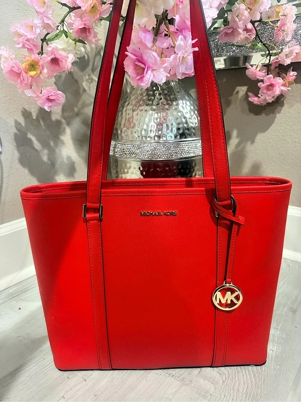 Michael Kors Jet Set Travel Large Saffiano Leather Tote Bag Red